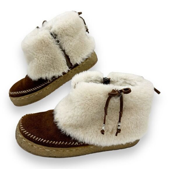 Laidback London Sundance Boot‎ Suede Shearling Shoe Slipper Moccasin Tan Cream - Picture 1 of 15